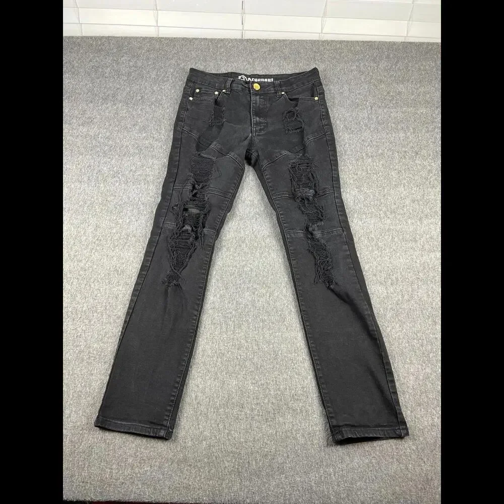 Argonaut Mens Ripped Black Skinny Jeans‎ Sz 32x32